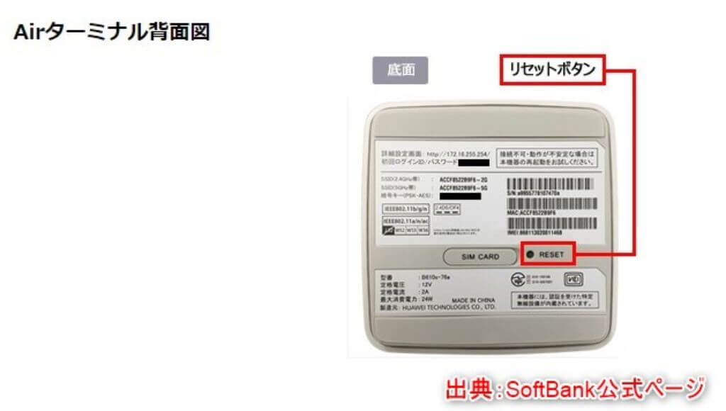SoftBank Air リセットボタン