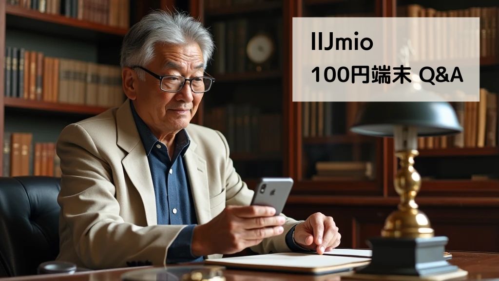 書斎にて、IIJmioのスマートフォンでメッセージを確認している男性